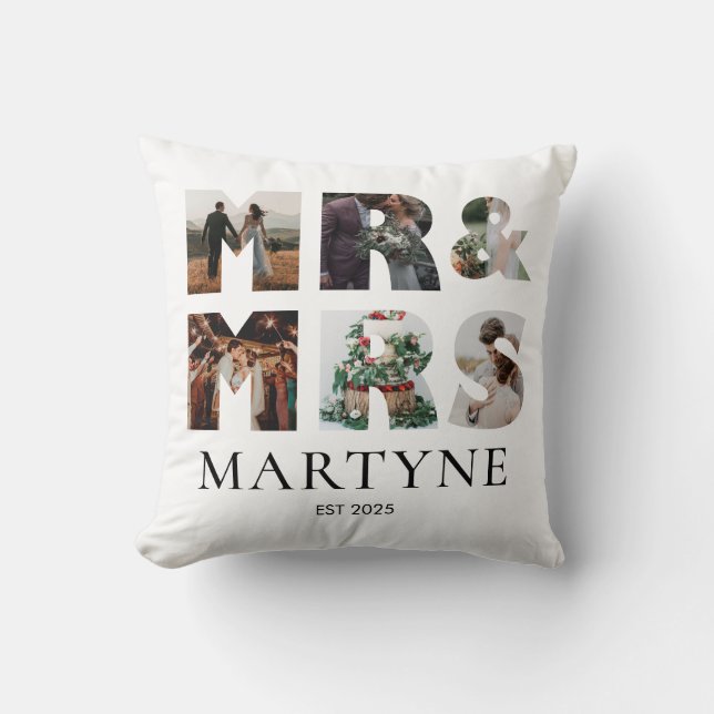 Mr & Mrs Wedding Photo Collage Personalised Cushion (Front)