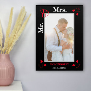 Mr. & Mrs. Wedding Photo Date Black and Red Acrylic Print