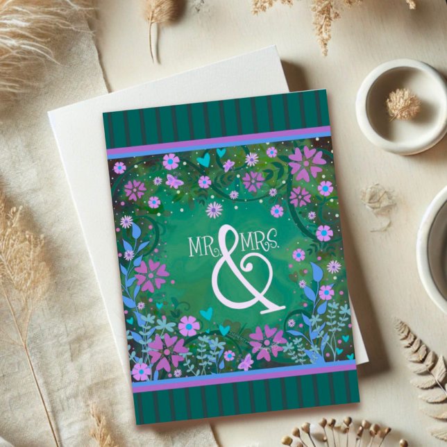 Mr. & Mrs. Wedding Pretty Floral Purple Elegant Card (Creator Uploaded)