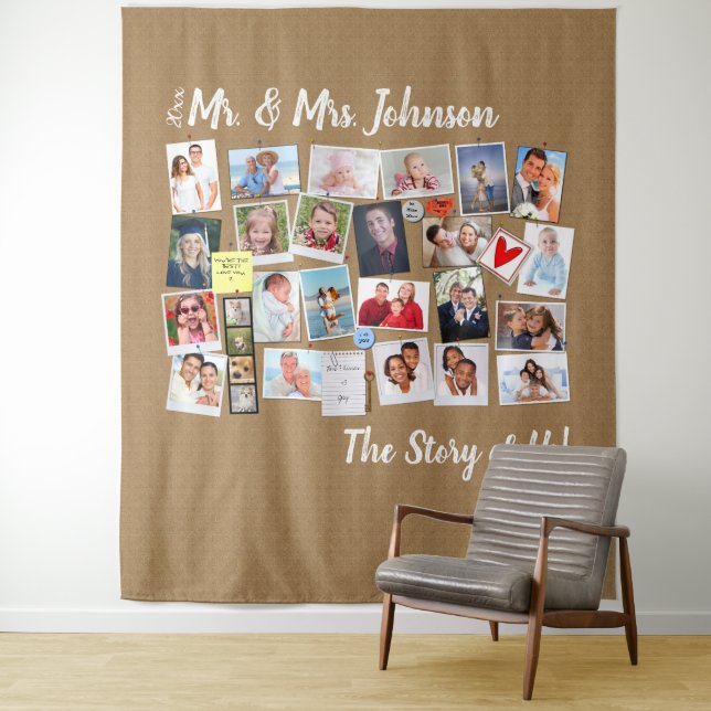 Mr. & Mrs. Wedding 🤵👰 Story of Us Photo Collage Tapestry (In Situ)