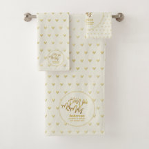 Mr & Mrs Wedding Towels Gold Love Hearts Keepsake