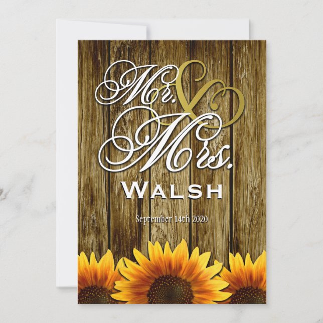 Mr & Mrs Western Sunflower Wedding Invitations (Front)