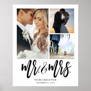 Mr. & Mrs. White Script 3 Photo Collage Poster