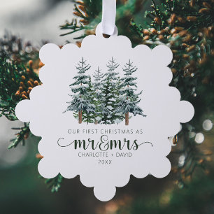 Mr &Mrs Winter Forest Watercolor Christmas Tree Decoration Card