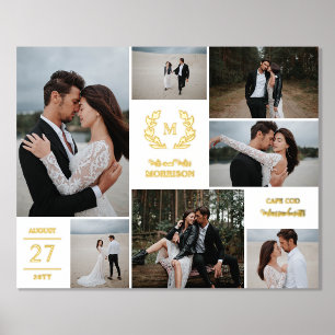 Mr Mrs Wreath Monogram White Wedding Photo Collage Foil Prints