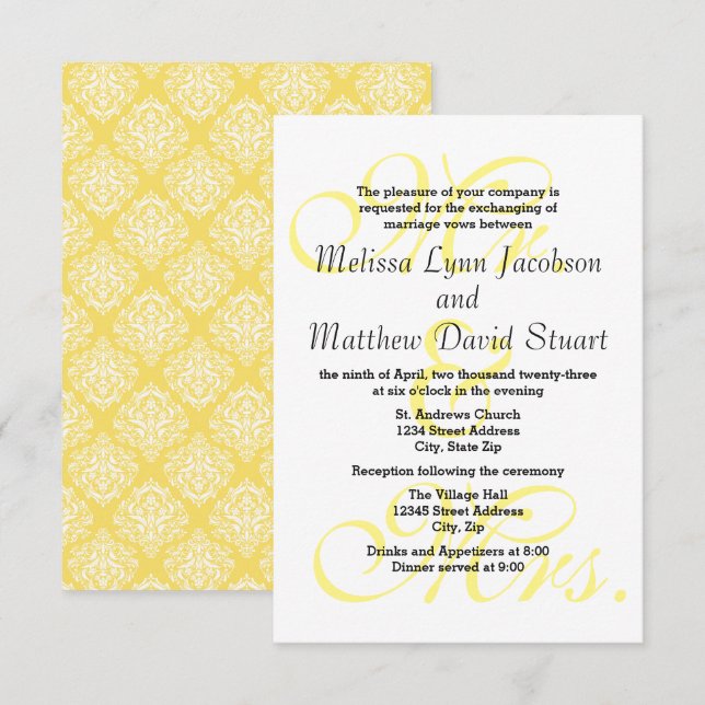 Mr. & Mrs. Yellow - 3x5 Wedding & Reception Invite (Front/Back)