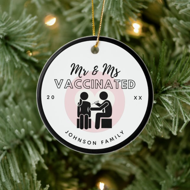 Mr & Ms Vaccinated Romantic Couple Family Name Ceramic Tree Decoration (Tree)