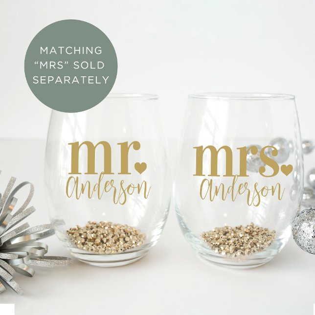 MR. Name Personalised Wedding Stemless Wine Glass (Creator Uploaded)