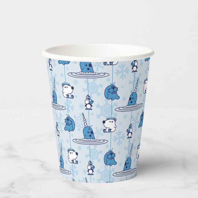 Mr. Narwhal Blue Snowflake Pattern Paper Cups (Front)