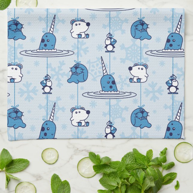 Mr. Narwhal Blue Snowflake Pattern Tea Towel (Folded)