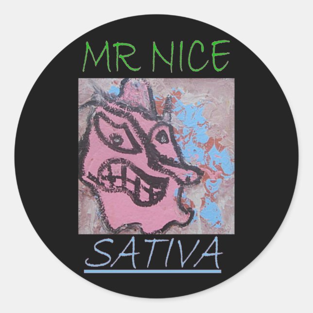 MR NICE SATIVA CLASSIC ROUND STICKER (Front)