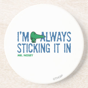 Mr. Nosey Nosing Around Blue Lettering Coaster