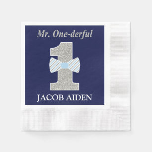 Mr. One-derful White Coined Cocktail Napkin