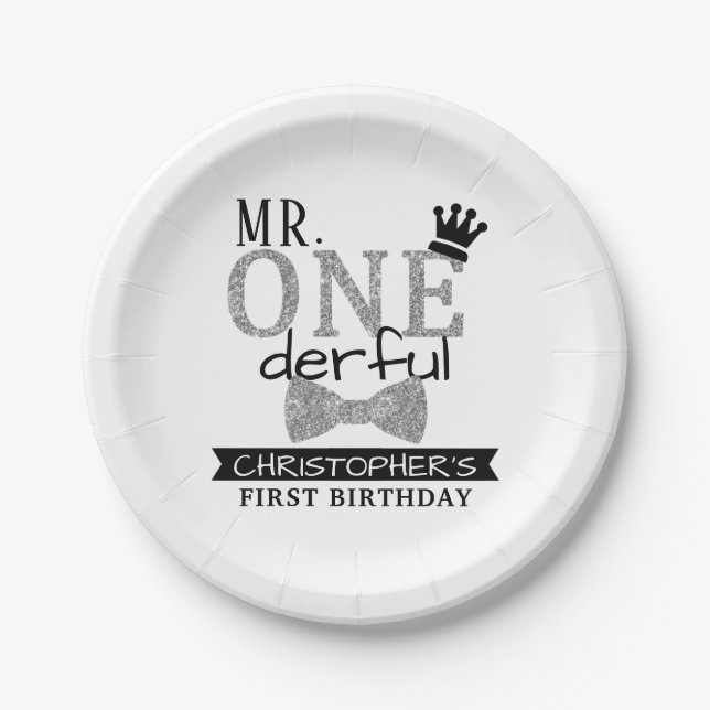 Mr. ONEderful 1st Birthday Paper Plate (Front)