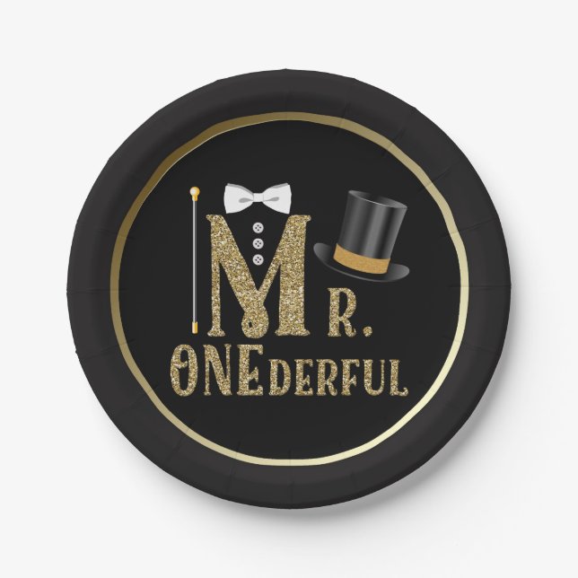 Mr ONEderful 1st Birthday Paper Plates (Front)