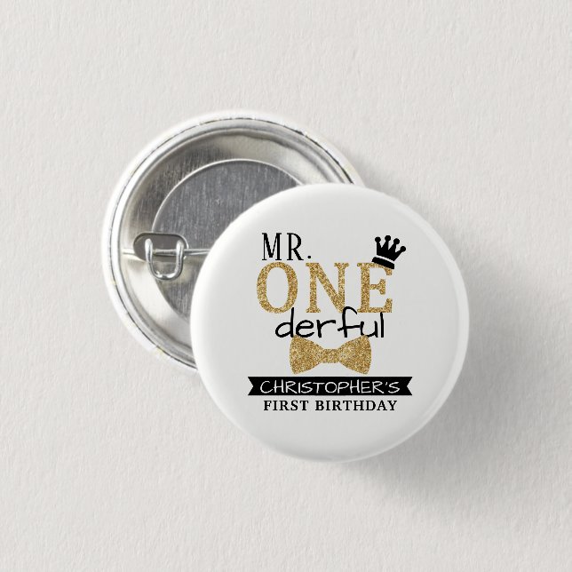 Mr. ONEderful 1st Birthday Party Favour 3 Cm Round Badge (Front & Back)