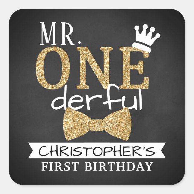 Mr. ONEderful 1st Birthday Party Favour Square Sticker (Front)