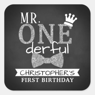 Mr. ONEderful 1st Birthday Party Favour Square Sticker
