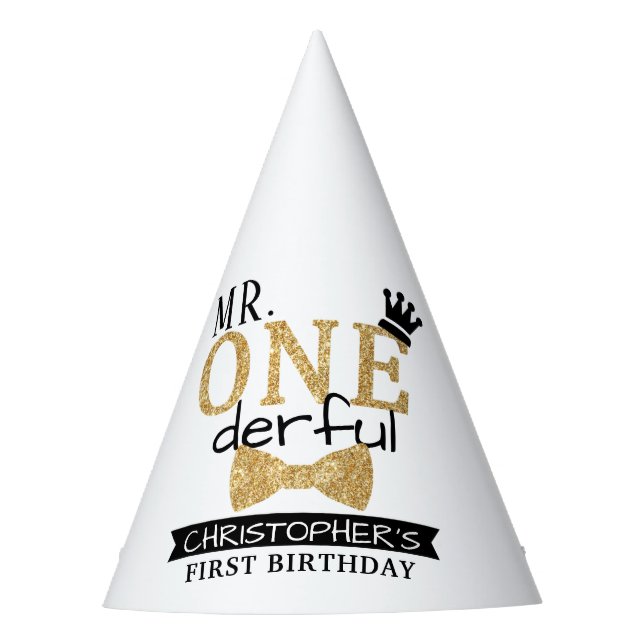 Mr. ONEderful 1st Birthday Party Party Hat (Front)