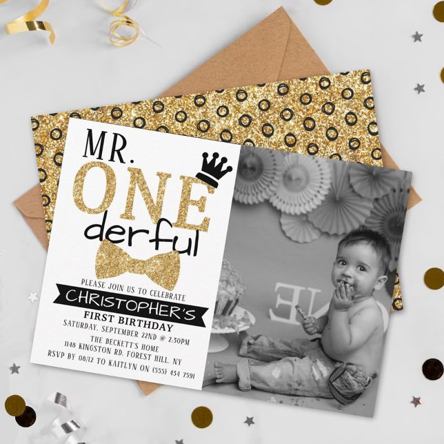 Mr. ONEderful 1st Birthday Photo Invitations (Creator Uploaded)