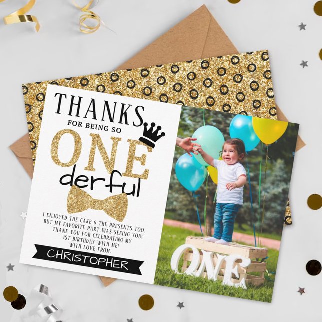 Mr. ONEderful 1st Birthday Photo Thank You Card (Creator Uploaded)