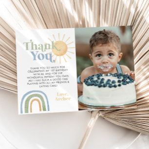 Mr Onederful 1st Birthday Rainbow Photo Thank You Card