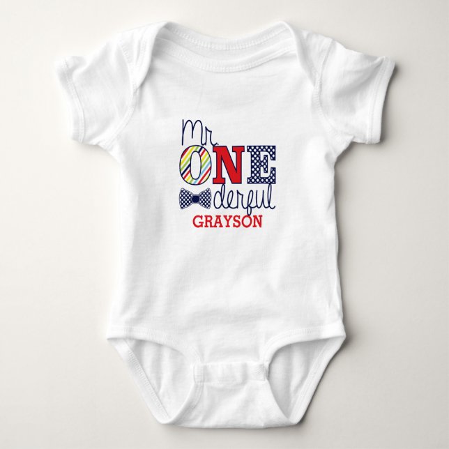 Mr. ONEderful Baby Romper - First Birthday Outfit Baby Bodysuit (Front)