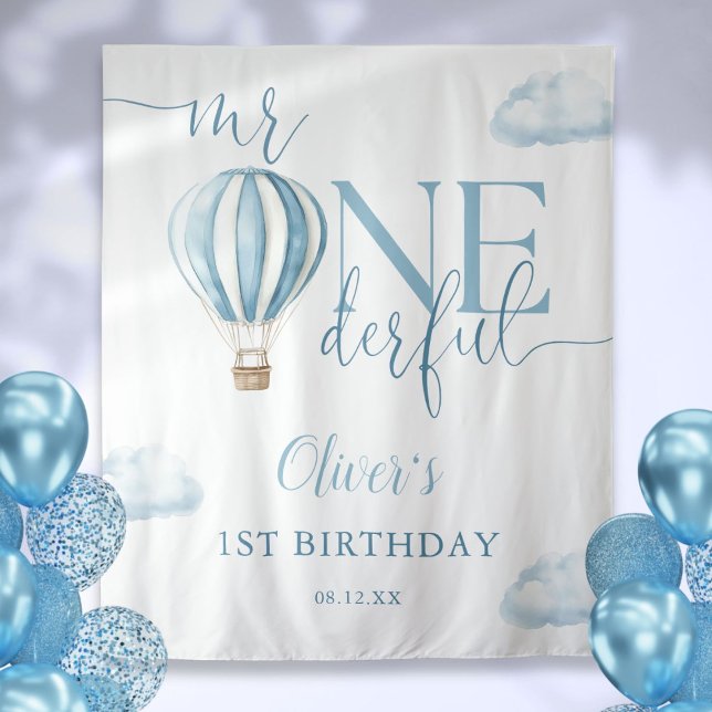 Mr Onederful Balloon 1st Birthday Photo Backdrop Tapestry (Mr Onederful Balloon 1st Birthday Photo Backdrop)