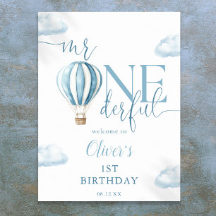 Mr Onederful Balloon Boy 1st Birthday Welcome  Poster