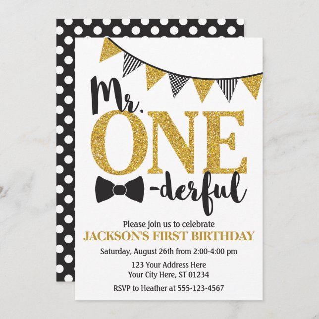 Mr. ONEderful Birthday Invitation (Front/Back)