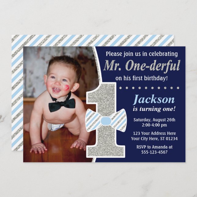 Mr. ONEderful Birthday Invitation (Front/Back)