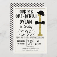 Mr ONEderful Birthday Invitation With faux Gold
