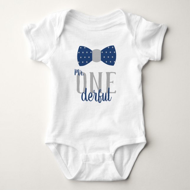 Mr ONEderful Birthday Shirt in Blue and Grey (Front)