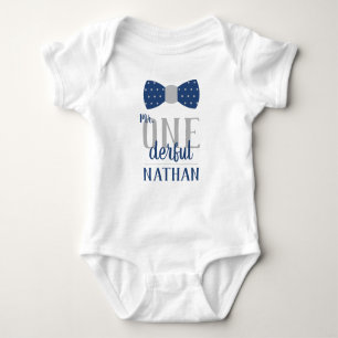 Mr ONEderful Birthday Shirt in Blue and Grey