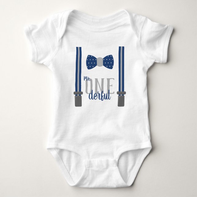 Mr ONEderful Birthday Shirt in Blue and Grey (Front)