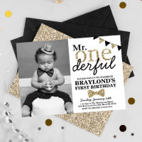 Mr Onederful Black and Gold First Birthday Photo