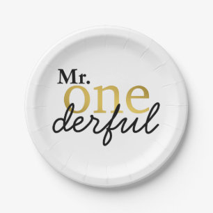 Mr Onederful Black and Gold Party Plates