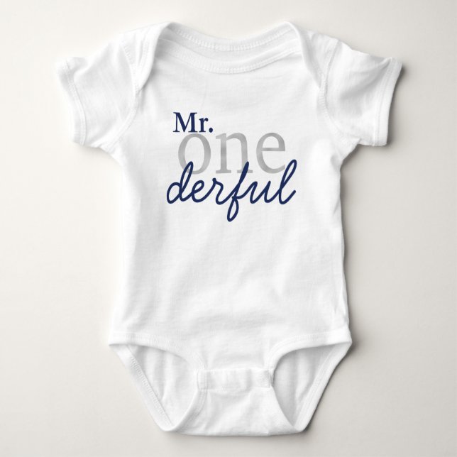 Mr Onederful Blue and Faux Silver Baby Shirt (Front)