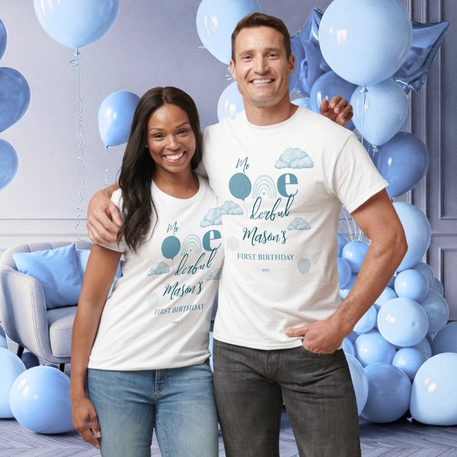 Mr Onederful Blue Cloud Family Matching Birthday T-Shirt (Creator Uploaded)