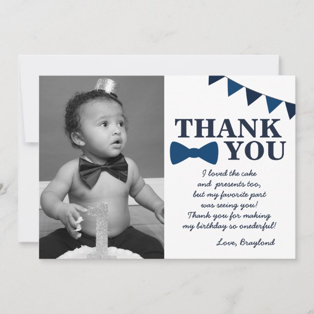 Mr Onederful Blue Thank You Card (Front)