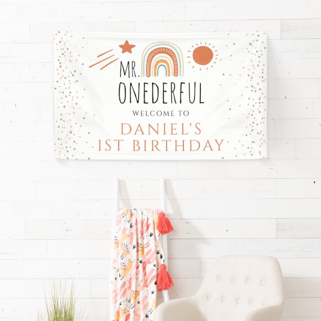MR Onederful Boho Rainbow 1st Birthday Welcom Sign (Insitu)