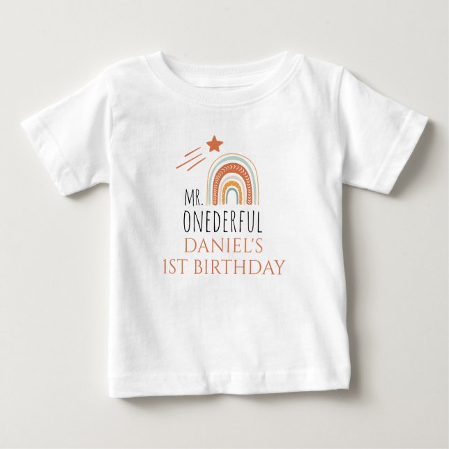 MR Onederful Boho Rainbow First Birthday Baby T-Shirt (Front)