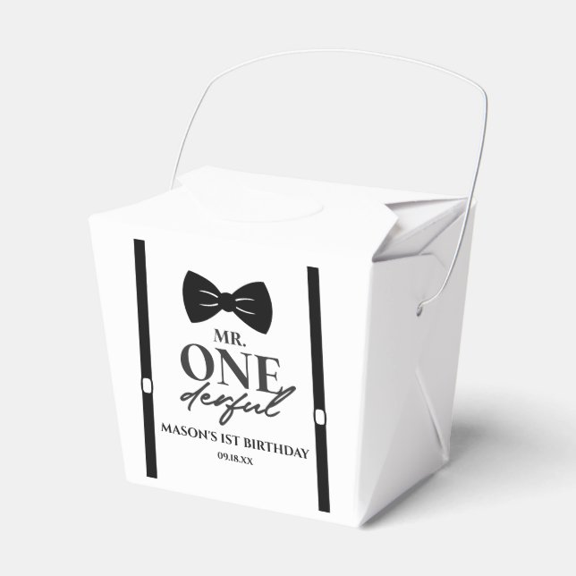 Mr. ONEderful Bowtie First 1st Birthday Party Favour Box (Front Side)