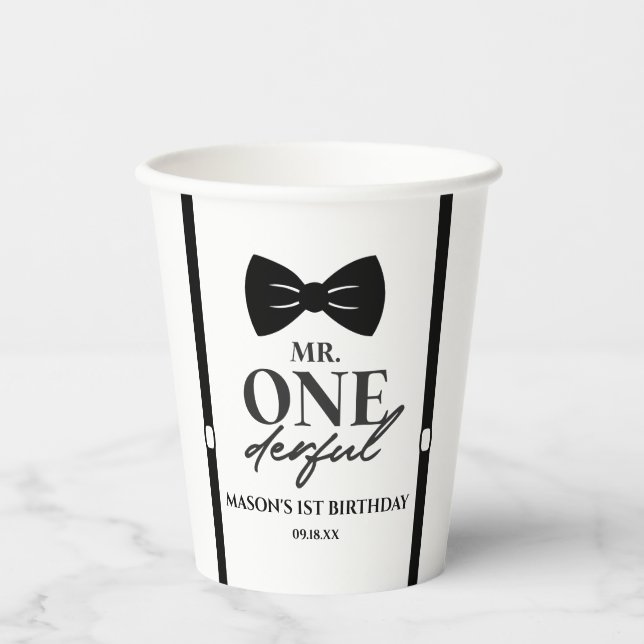 Mr. ONEderful Bowtie First 1st Birthday Party Paper Cups (Front)