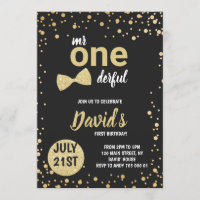 Mr Onederful Boy First Birthday Black Gold Elegant