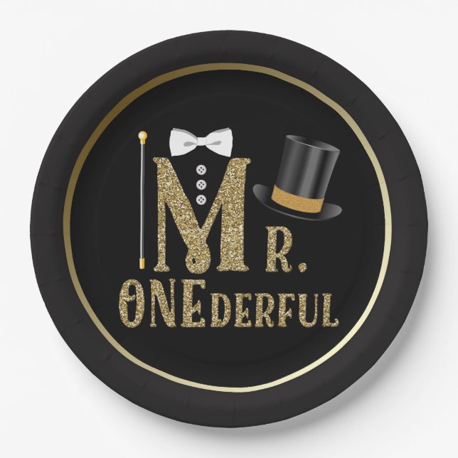 Mr ONEderful Boys 1st Birthday Paper Plates (Front)