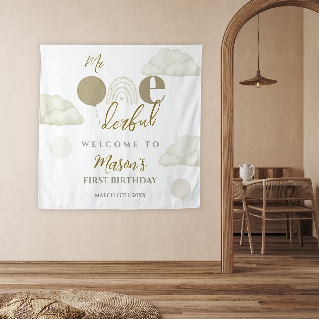 Mr Onederful Cloud Dream Boho Neutral 1st Birthday Tapestry (Creator Uploaded)