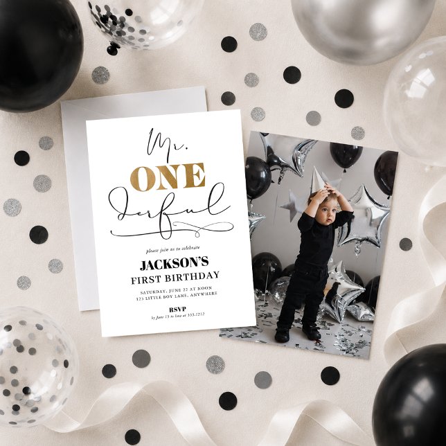 Mr. ONEderful First Birthday Photo Invitation (Mr. ONEderful First Birthday Photo Invitation)