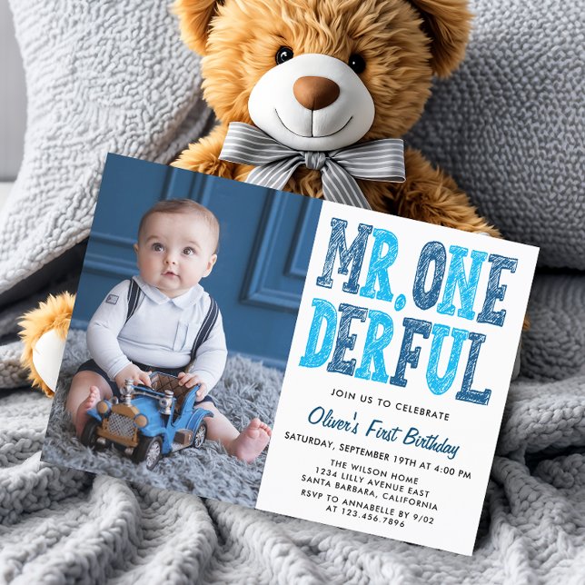 Mr. Onederful First Birthday Photo  Invitation (Creator Uploaded)