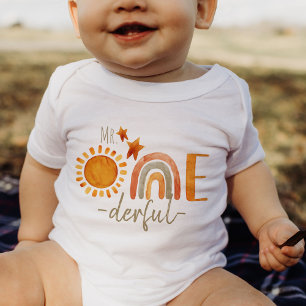 Mr.Onederful First Birthday Rainbow and Sun Party Baby Bodysuit